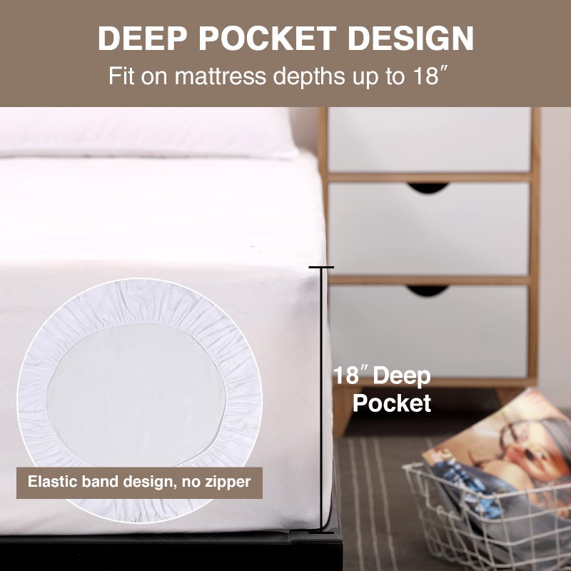 Mecerock Mattress Protector, Breathable and Soft Waterproof Mattress Protector, Mattress Cover, Fitted to 18" Deep, Mattress Cover Full Size Bed White - Image 5